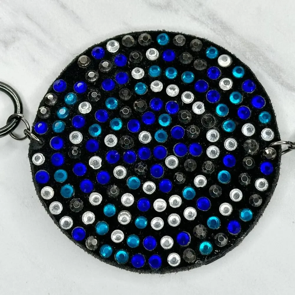 Blue Rhinestone Studded Silver Tone Chain Link Belt OS One Size